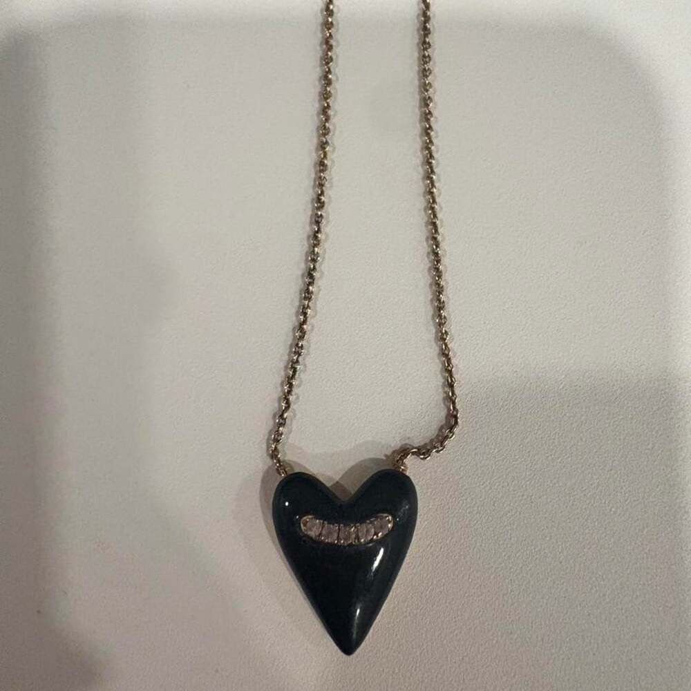 Mejuri black enamel diamond and 14k gold heart necklace